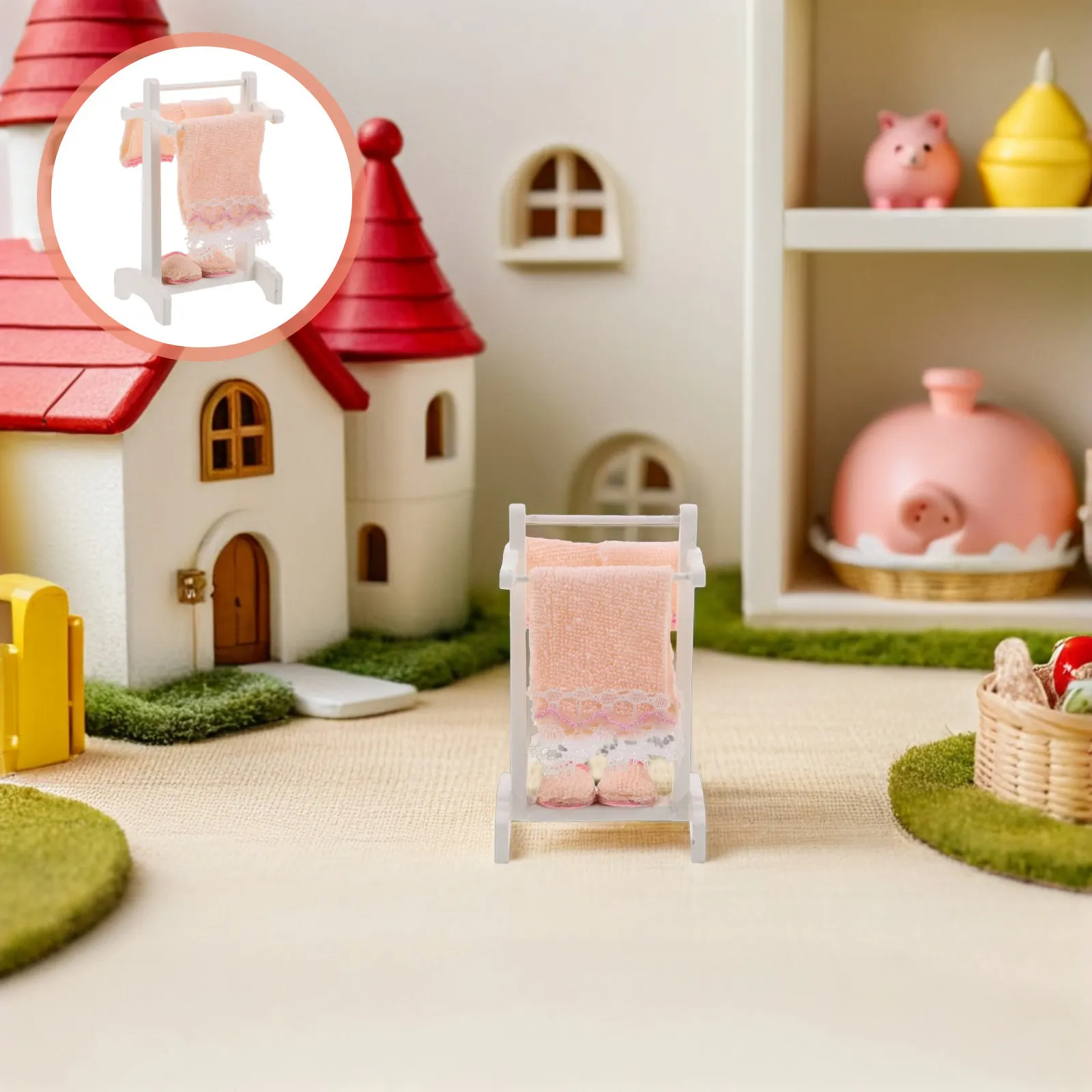 

Набор миниатюрных аксессуаров для ванной: искусно выполненная полка для полотенец для кукольного домика, реалистичные детали, бесшовная интеграция, художественный декор для дома