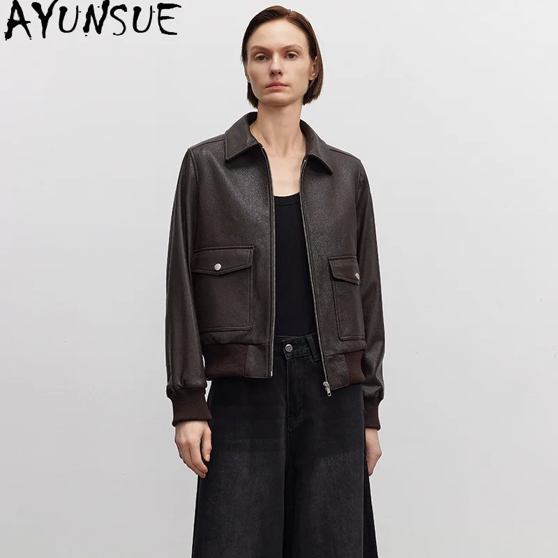 

AYUNSUE женская куртка из натуральной кожи, женские куртки из натуральной козьей кожи, весенне-осенняя одежда, косуха Женская повседневная одежда