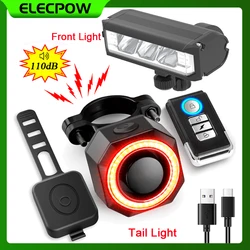 Elecpow-luz trasera para bicicleta, claxon con alarma y luz delantera, resistente al agua, recargable, con Control remoto, accesorio