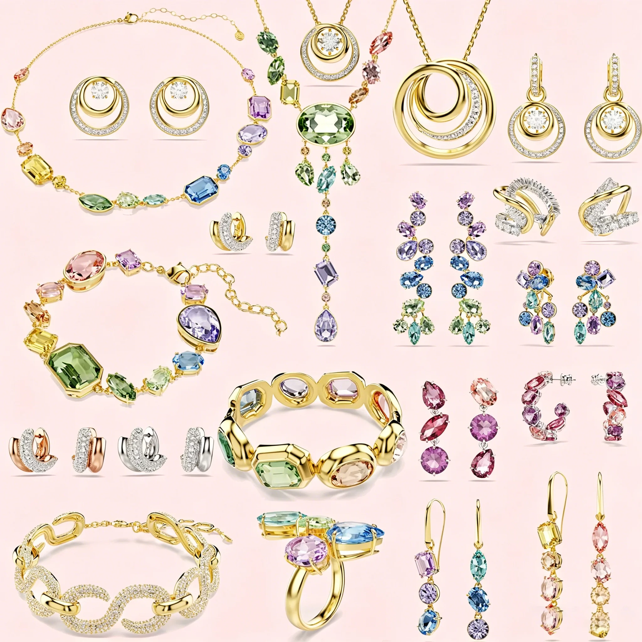 

Original 2026 New Charms Gold Crystal Arrow Earrings Necklace Fine Jewelry Set Pearl Earrings Heart Bracelet Romantic Gift