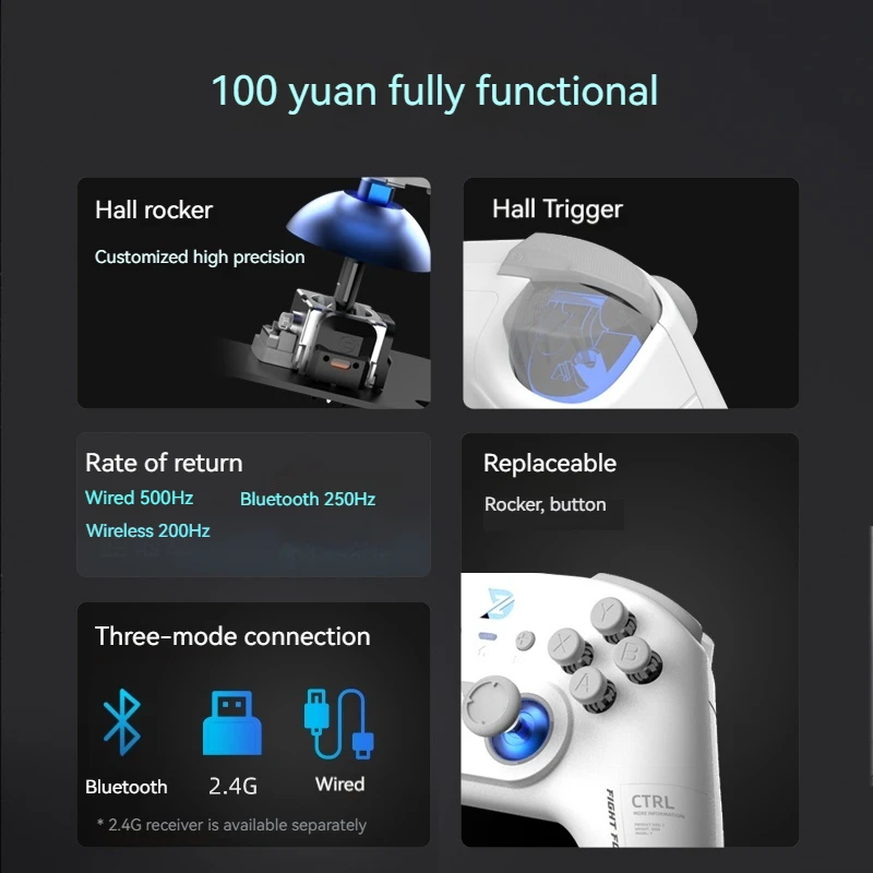 Fully Actuated Mechanical Button Game Wireless Controller Dual Hall Nintendo Motion Sensing Xbox Horizon Pc Bluetooth Tablet Ios