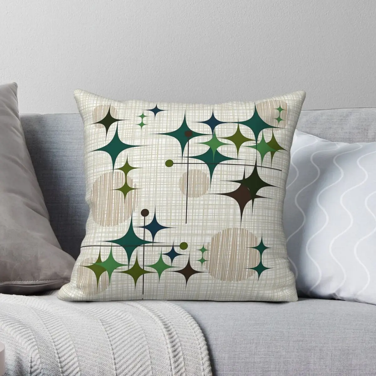 Atomic Era Starbursts Globes Square Pillowcase Polyester Linen Velvet Printed Zip Decorative Pillow Case Room Cushion Case