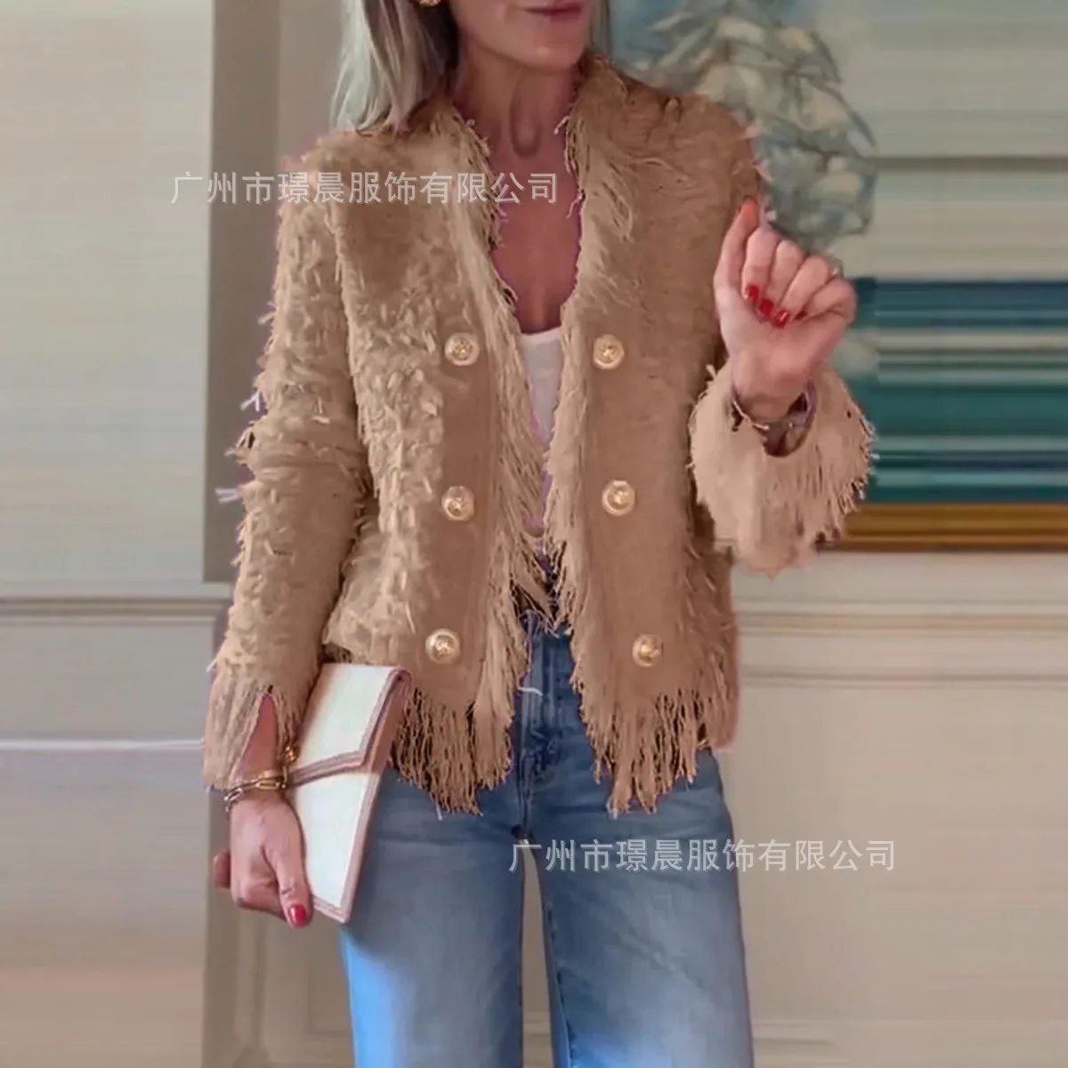 Mode Elegante Einfarbig Quaste Mantel Frauen Temperament Trendy Langarm einreiher Jacke Mäntel Weibliche Herbst Winter