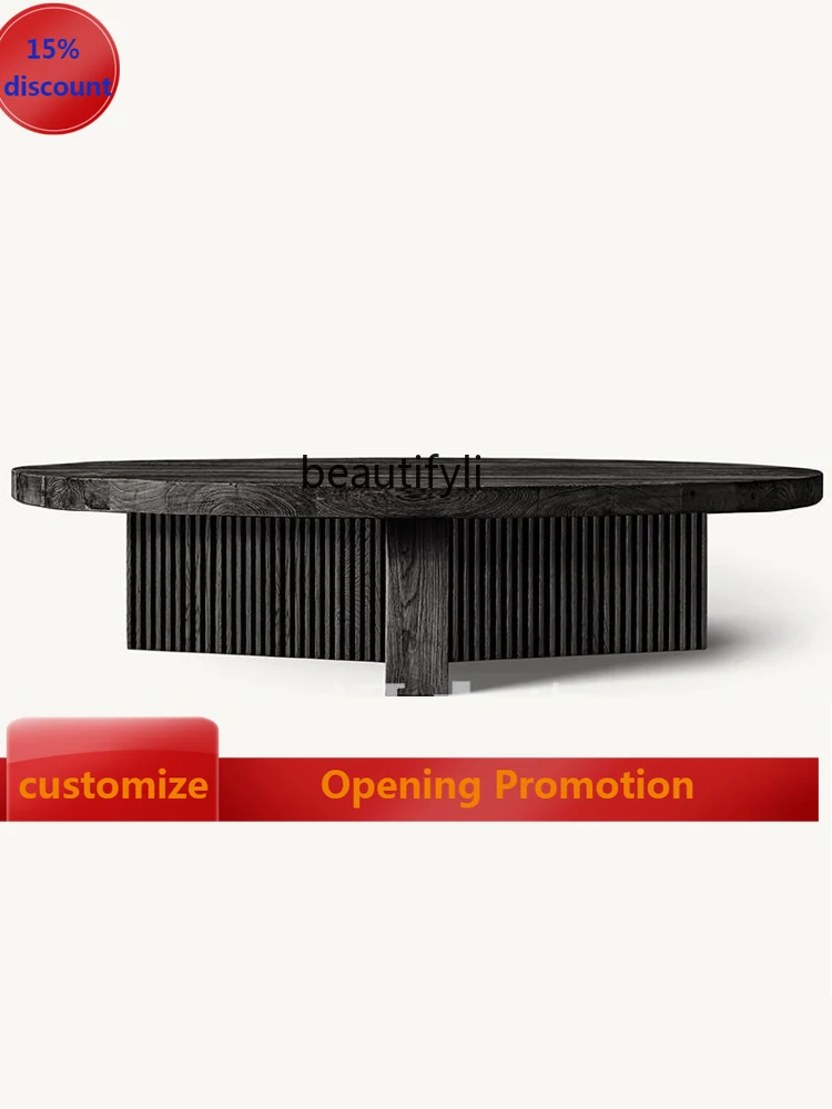 

G1218 American country retro solid wood round coffee table designer villa homestay coffee table tea table G1218