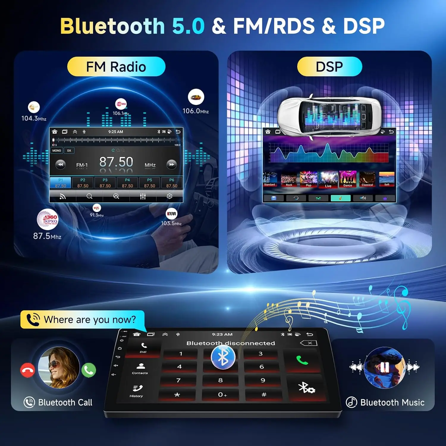 GEARELEC Radio para coche de 9 pulgadas, reproductor multimedia CarPlay, navegación Android Auto, GPS, Wi-Fi, 8+128 GB, estéreo universal 2-DIN para Nissan, Hyundai, Toyota, Honda, Ford 3