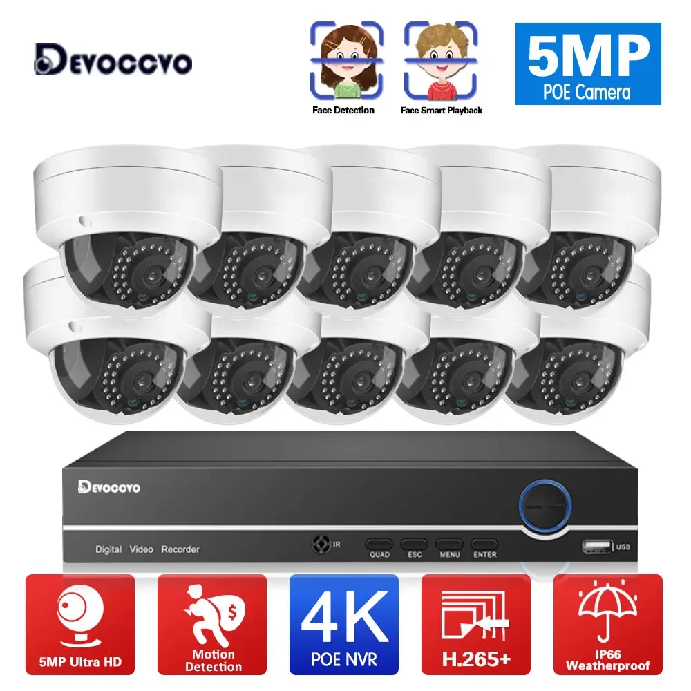 

5MP POE Security Camera System 4K 10CH POE NVR Kit Outdoor Wateproof CCTV IP Dome Camera Video Surveillance System Kit 8CH XMEYE