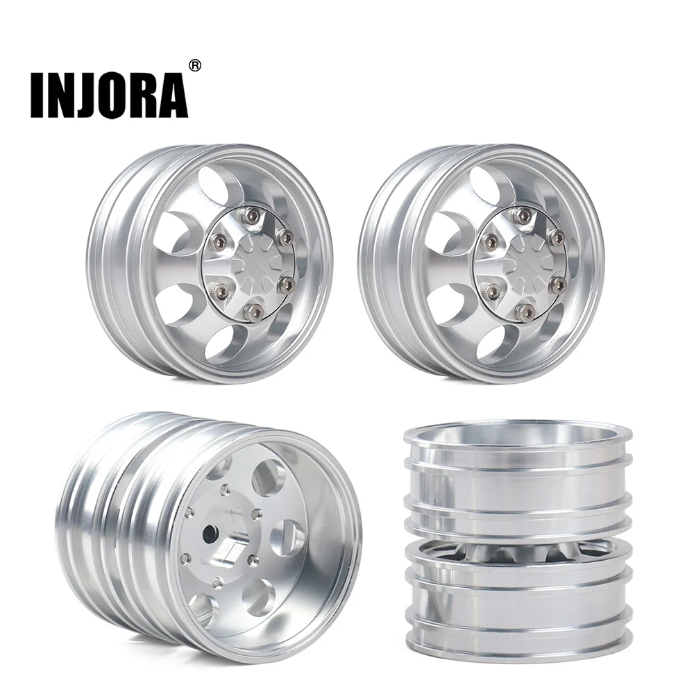 INJORA 2Pcs CNC Metal Front Rear Wheel Rim Hub for 1:14 RC Car Tamiya Tractor Truck