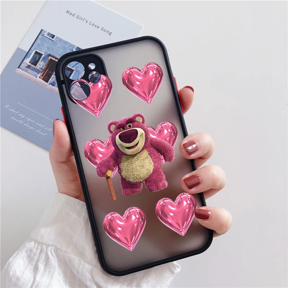 Frosted Translucent Phone Case For iPhone 16 15 14 Pro Max 7 8 Plus 11 12 13 Mini X XS XSMax Teddy Lotso Bear Cute Black Cover