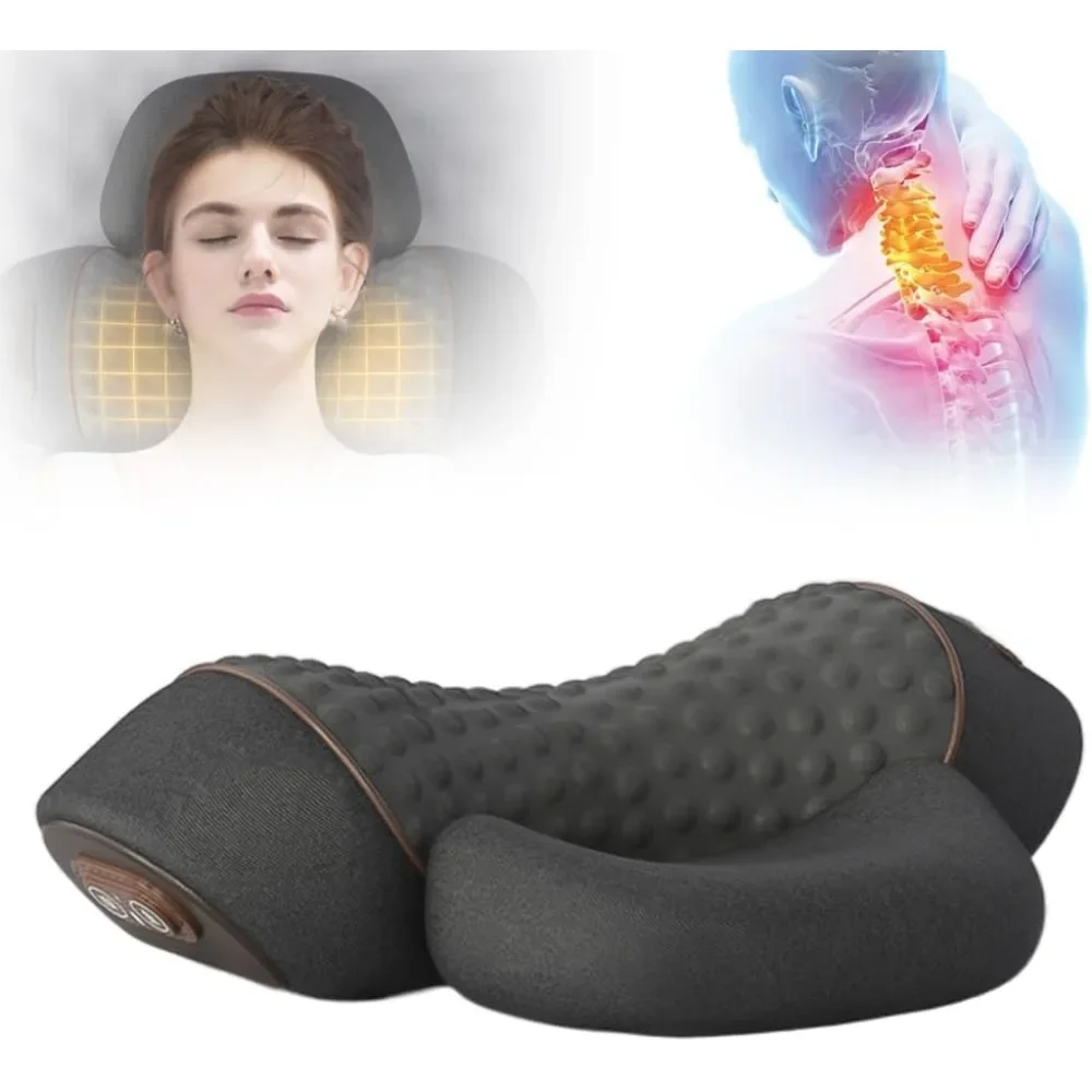 3-in-1 Pillow Massage Neck Hump, 2025 Upgrade Heated Neck Massage Pillow with Traction Heat Vibration, Pilloow Traction Massager