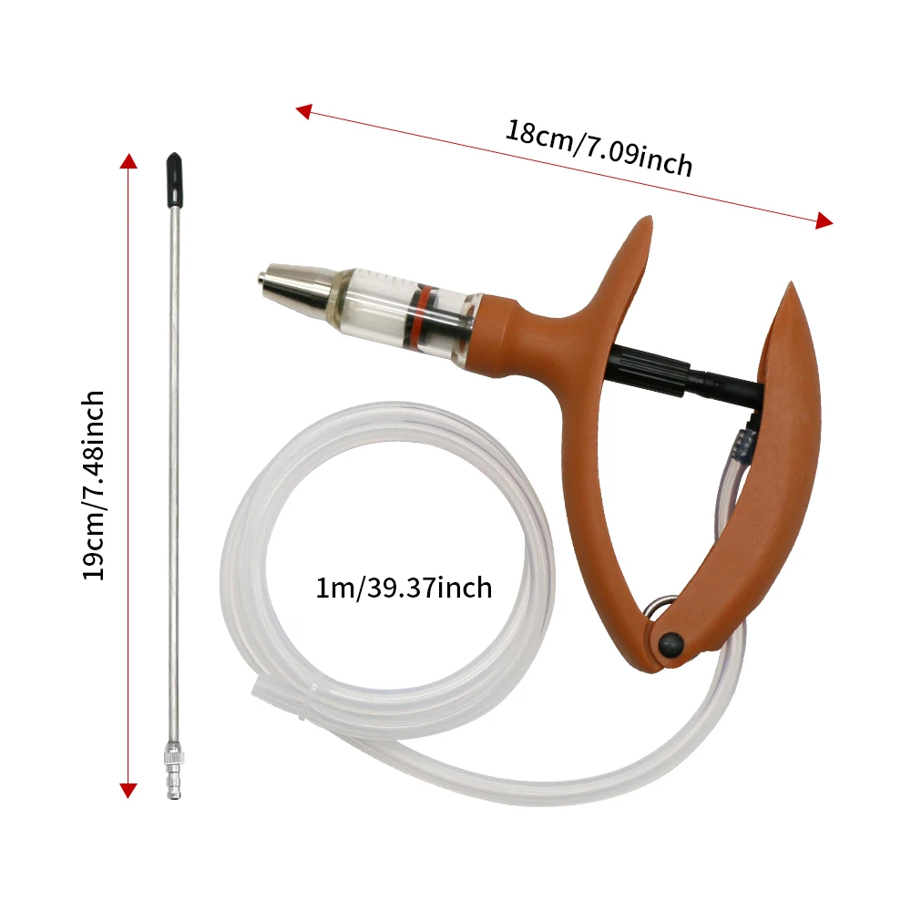 2/5ML Automatic Injection Orange Syringe with Silicone Tubing Veterinary Continuous Syringe  For Livestock Chicken Pig Cow