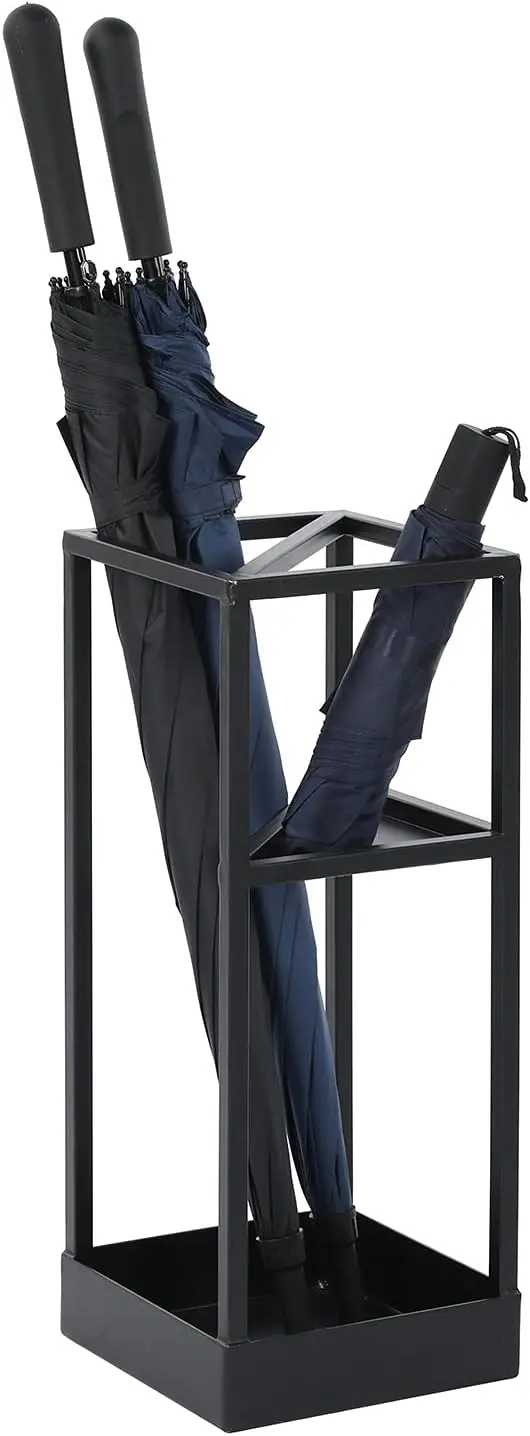 

20 Inch Tall Modern Brass Tone Metal Geometric Freestanding Entryway Umbrella Rack or Cane Holder with Shelf for Small Um