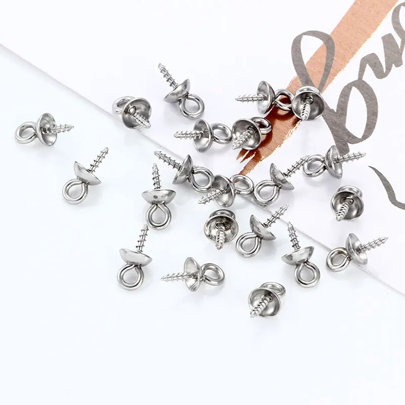 Stainless Steel Screw Eye Pins Bail Top Drilled Beads End Caps Pendant Connectors For DIY Jewerly Making Supplies Charm Findings