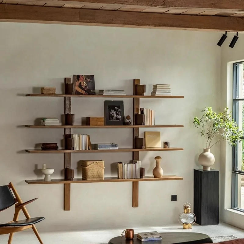 

Medieval re-engraving\ wabi- wind all solid wood wall bookshelf wall-mounted designer storage display shelf