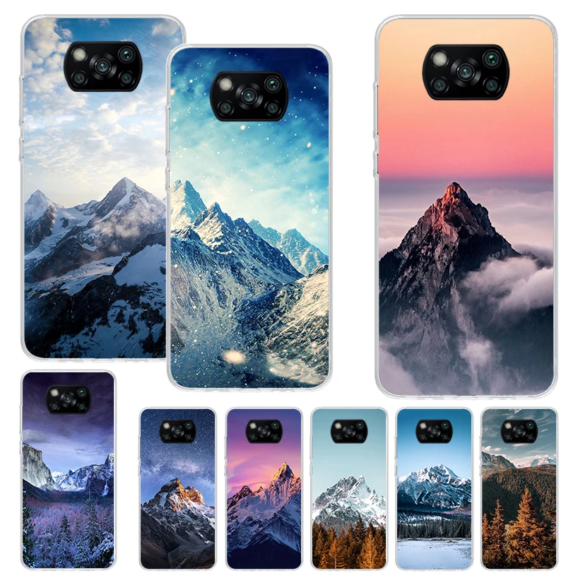 Custodia morbida con stampa foresta Mountain Peak per Xiaomi Poco X3 X4 NFC X5 Pro M3 M4 M5S custodia per telefono F5 F4 GT F3 F2 F1 Pattern Cover