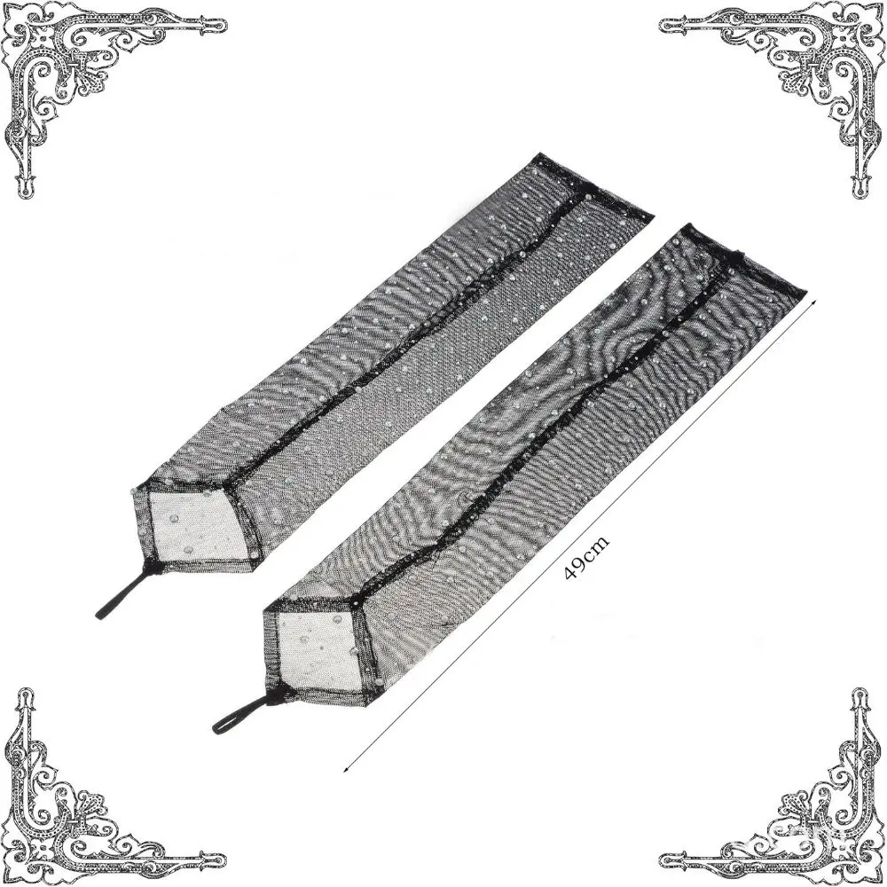 1 par colorido strass malha luvas respirável gancho dedo médio protetor solar braço mangas elasticidade elegância mitten feminino