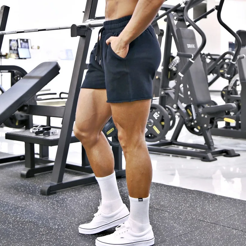 Men Cotton Stretch Fitness Solid Color Ruched Deep Squat Workout Training Running Basketball Jogger Summer Male Short Pants