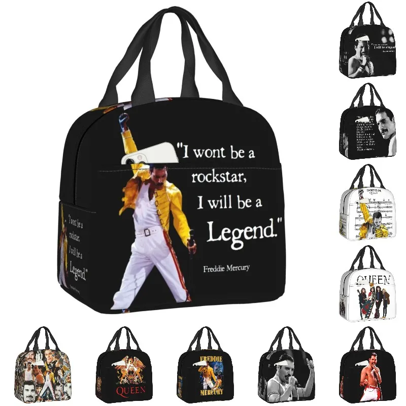 Queen Rock Quotes Insulated Lunch Bag for Women Portable Cooler Thermal Freddie Mercury Lunch Box Beach Camping Travel Food Bags