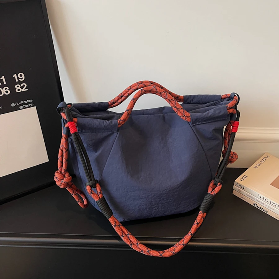 Vintage Multi-Pocket Große Tragetasche mit Kordelzug, Schulterriemen, Kontrast-Gurtband, Crossbody für Outdoor-Wanderungen, Alltags-Pendel, Handtaschen – Detail 5