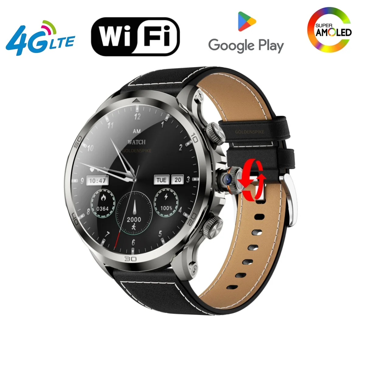 

H19 Smart Watch 4G/5G LTE Pull out Rotate Camera insert SIM card WIFI 1.95 inch 720*720 Amoled Screen 128GB Rom Men's Smartwatch