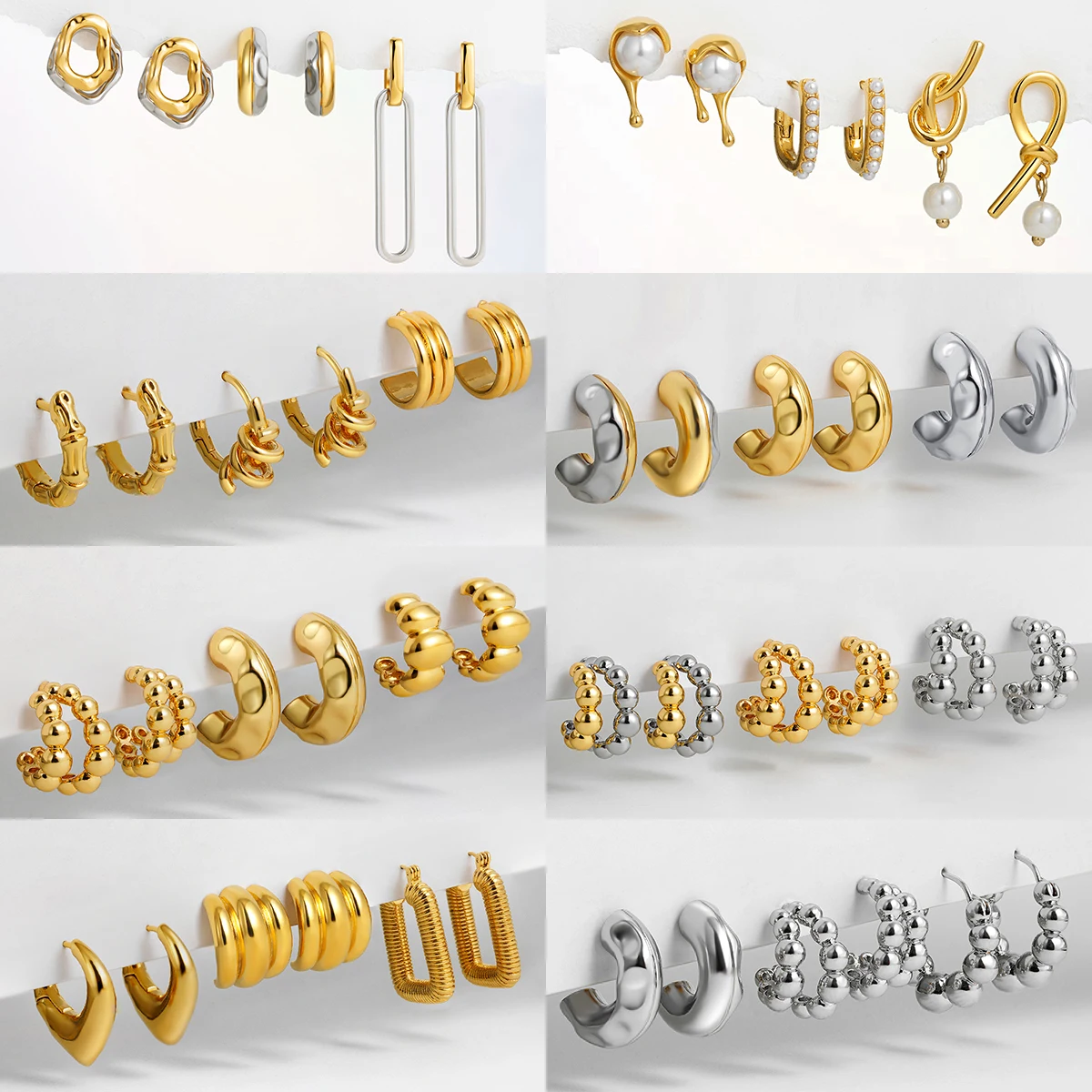 Pendientes de aro pequeños de círculo geométrico para mujer, aretes de Color dorado delicado, cuentas de declaración, pendiente Huggie retorcido, joyería de moda, 3 pares/set