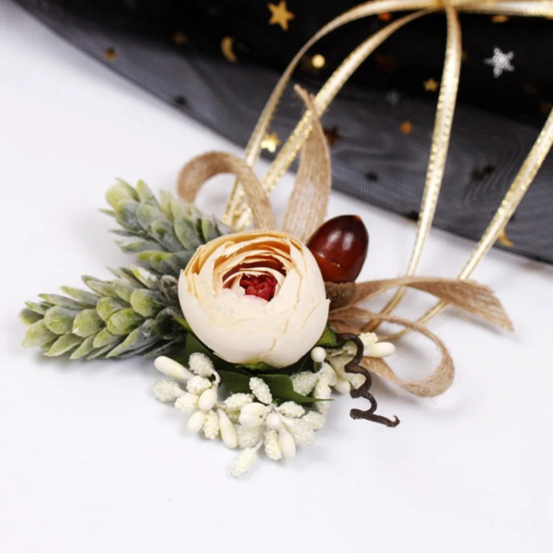 Bridesmaid Faux Rose Bracelet Wedding Linen Rope Wrist Flower Corsage Bridal Gifts Hand Flowers Party Accessories Wholesale