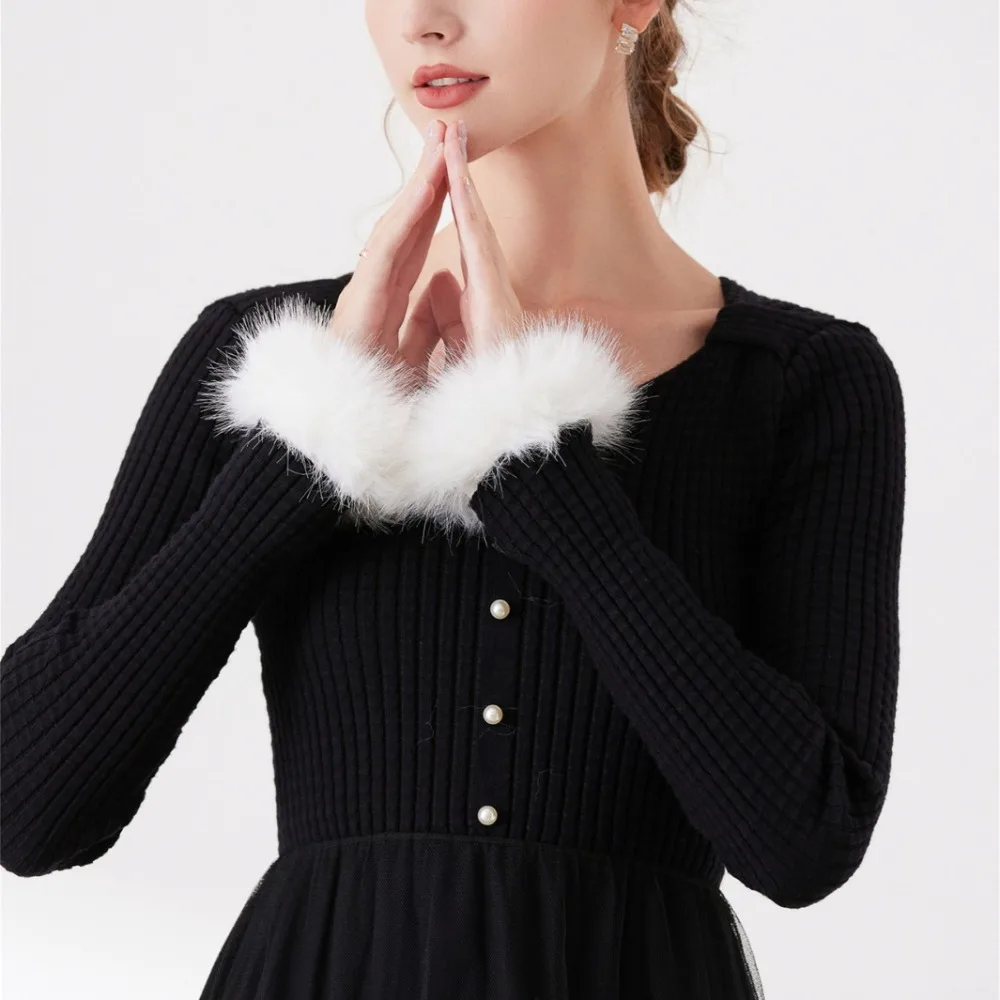 أصفاد عصرية قابلة للفصل للنساء أبيض/أسود أصفاد طويلة قطيفة للخريف والشتاء أصفاد دافئة مقاومة للرياح