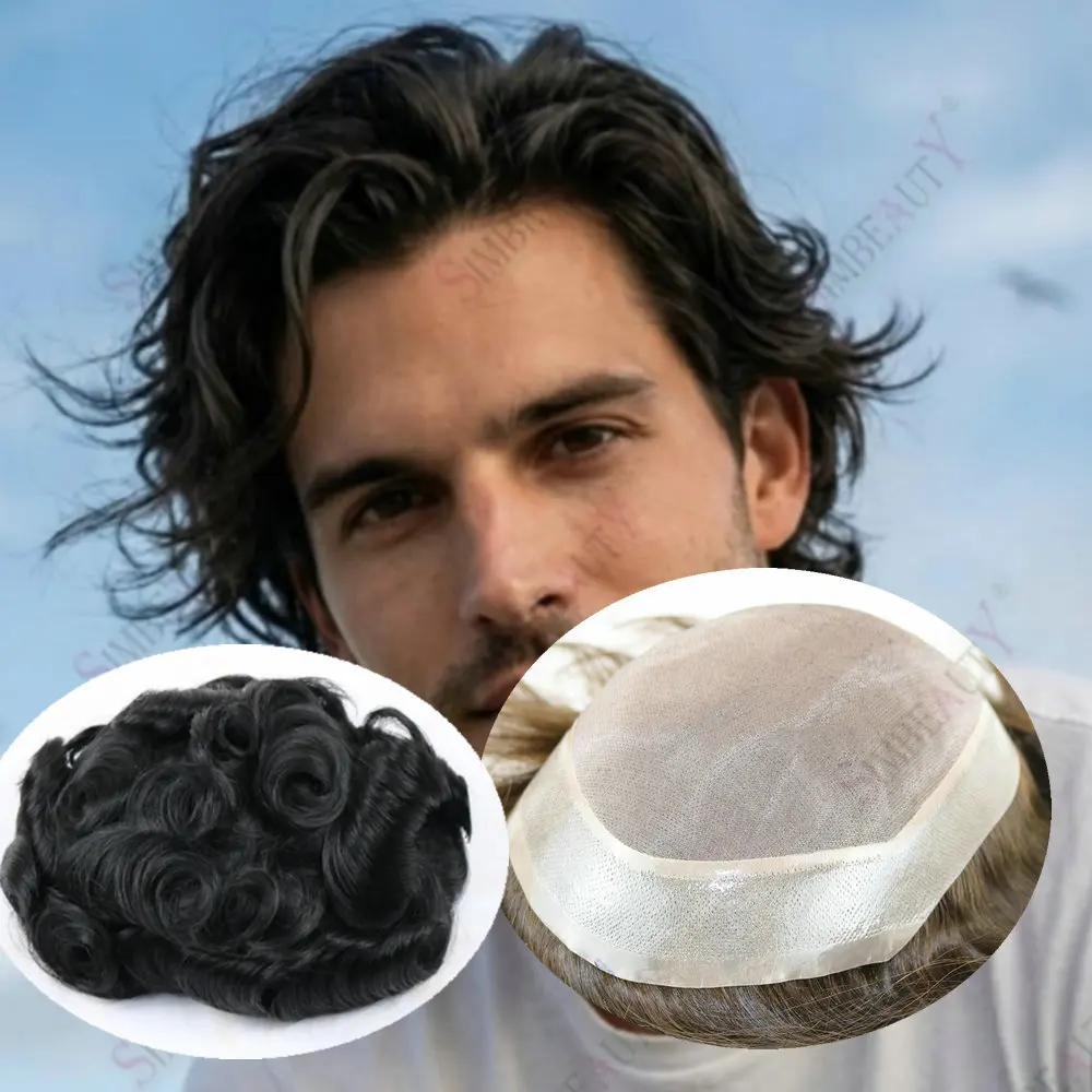 

Men's 100% European Human Hair Prosthesis Breathable Fine Mono PU Toupee Brown Black Hairpiece Male Hair Replacement System