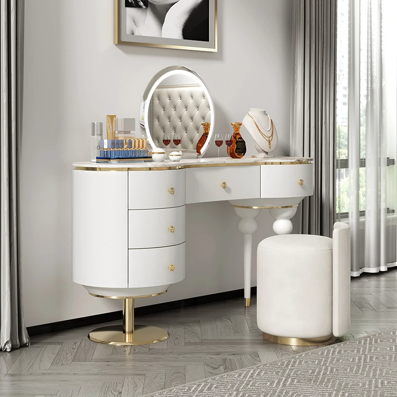 Decor Mirror With Lights Vanity Table Stool Nordic Organizer Dressing Table Modern Luxury Mesa De Maquillaje Room Furniture