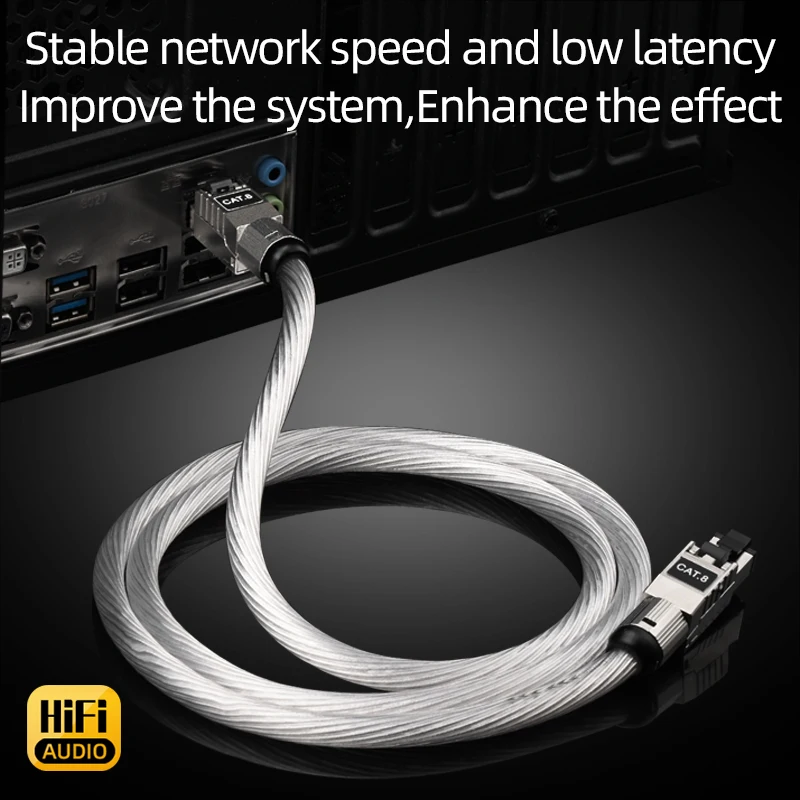 Высокоскоростной OCC посеребренный Ethernet-кабель Cat 8 ATAUDIO, 40 Гбит/с, двойной экранированный сетевой кабель для RJ45 для камеры маршрутизатора