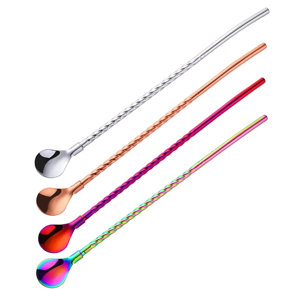 

4pcs Stainless Steel Straw Spoon Reusable Colored Drinking Utensil For Smoothie Ice Cream Sundae Outdoor Picnic Hiking