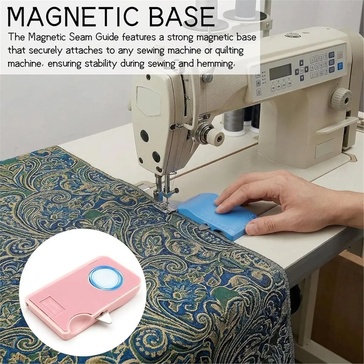 Home Tool Multifunctional Magnetic Seam Guide, Built-in Seam Ripper & Edge Guide, Dual-Scale Marking Sewing Machine Guide (2PCS)