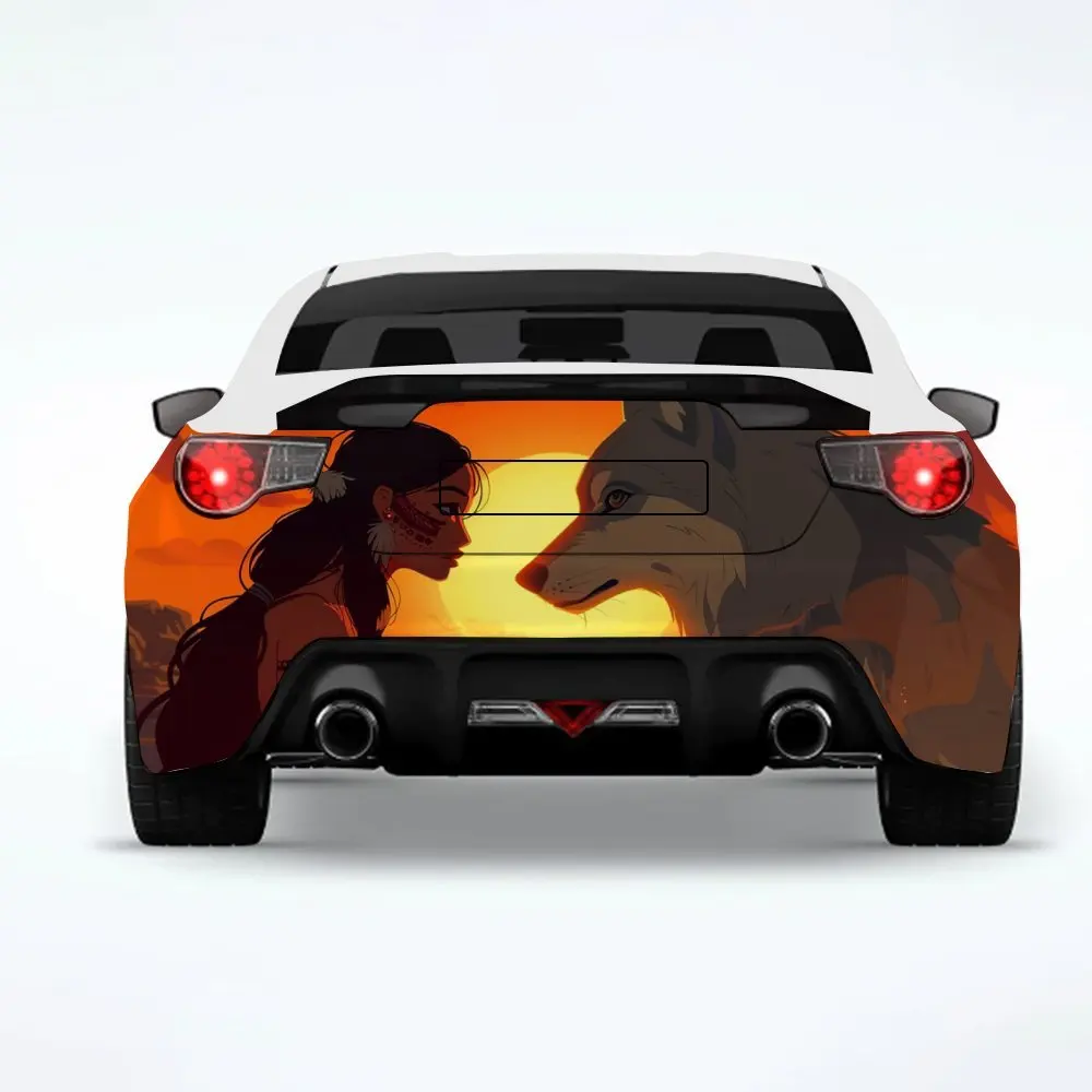 

Girl_and_Wolf_at_Sunset Car Sticker-Vinyl Decal for Car Rear, Waterproof Self-Adhesive Vinyl Stickers for Vehicle Tail & Bumper,