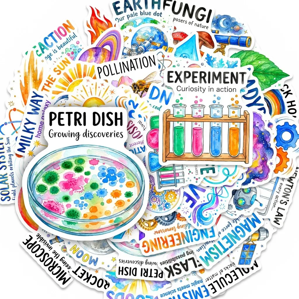 50Pcs Math Physics Chemistry Cartoon Stickers Educational Science Decals Waterproof Reusable Tear Resistant Giajar Sticker Store
