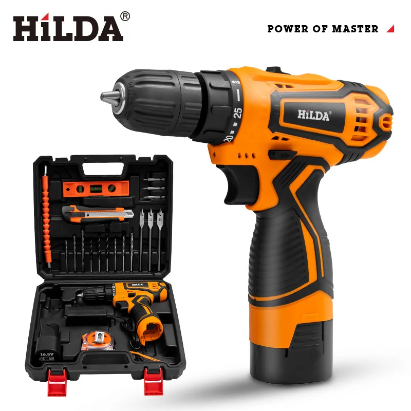 Hilda lithium battery rechargeable electric hand multi-function electric screwdriver household electric tools 16.8v