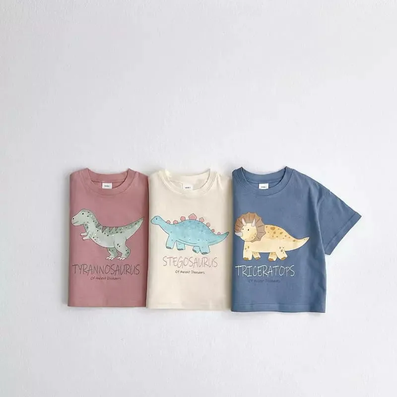 2025 Summer New Baby Short Sleeve T Shirts Cute Dinosaur Print Infant Boy Cotton T Shirts Kids Casual Tee Toddler Loose Tops