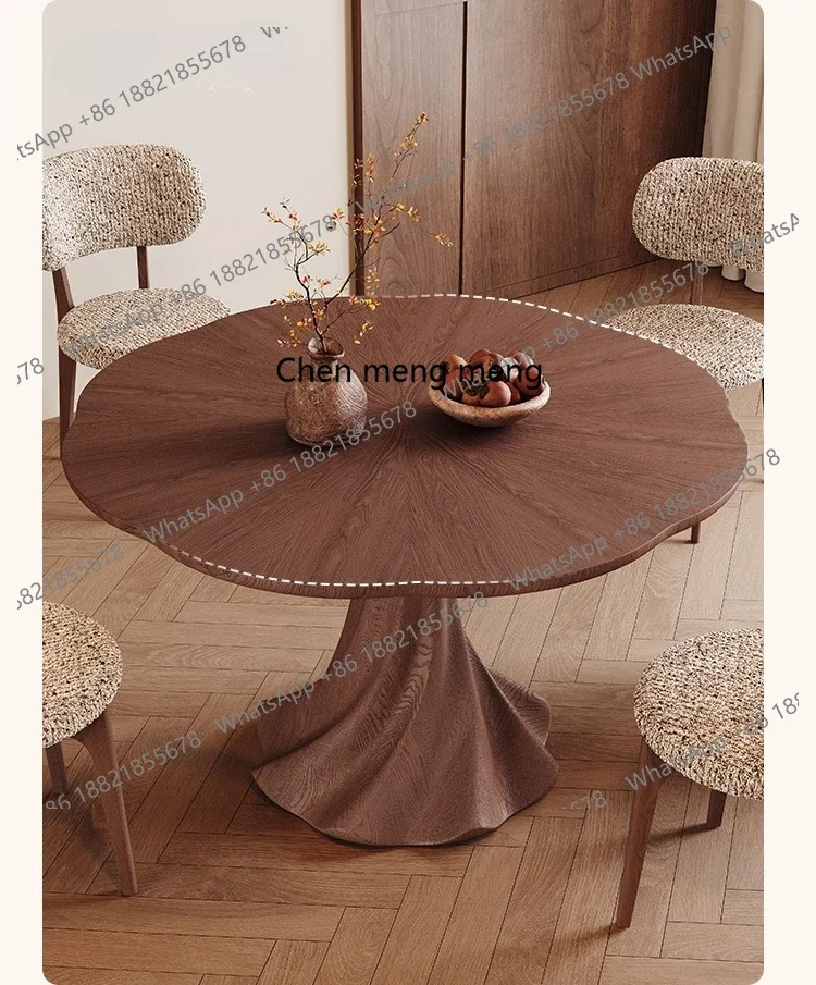 

Vintage Style Solid Wood Dining Table Round Small Apartment Designer Walnut Color Full Drag Solid Wood Home Round Table
