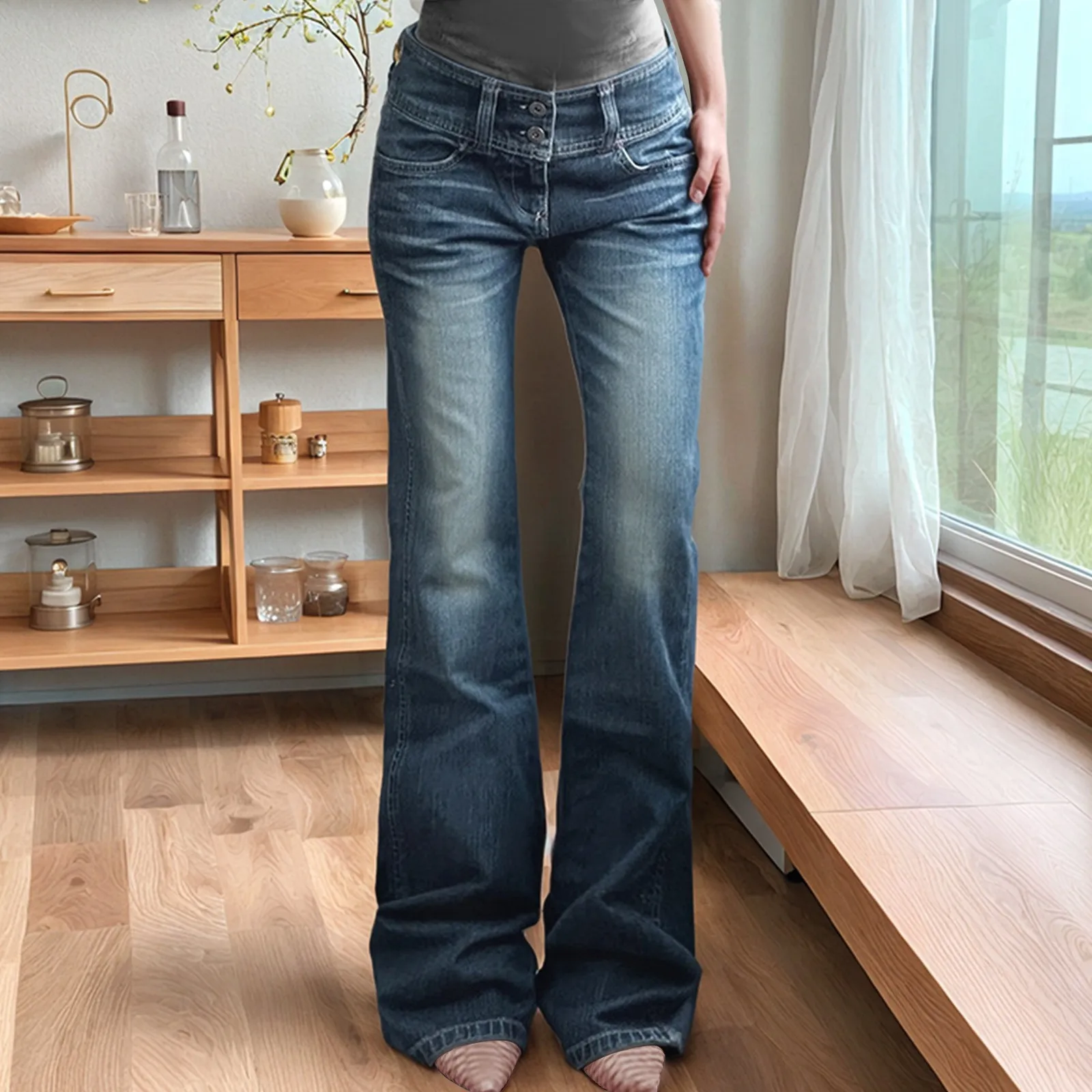 

Gtpdpllt Y2k Streetwear Low-Waisted Jeans Women Korean Fashion Slimming Denim Flares Pants Spring Summer Sexy Wide Leg Trousers