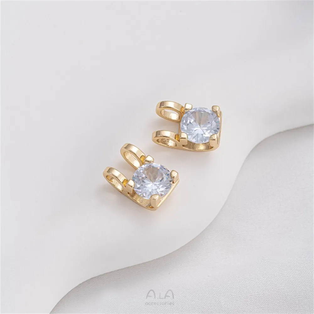 

14K Gold Inlaid 8mm Zircon Double Ear Pendant Handmade DIY Bracelet Necklace Collarbone Chain Jewelry String Decoration