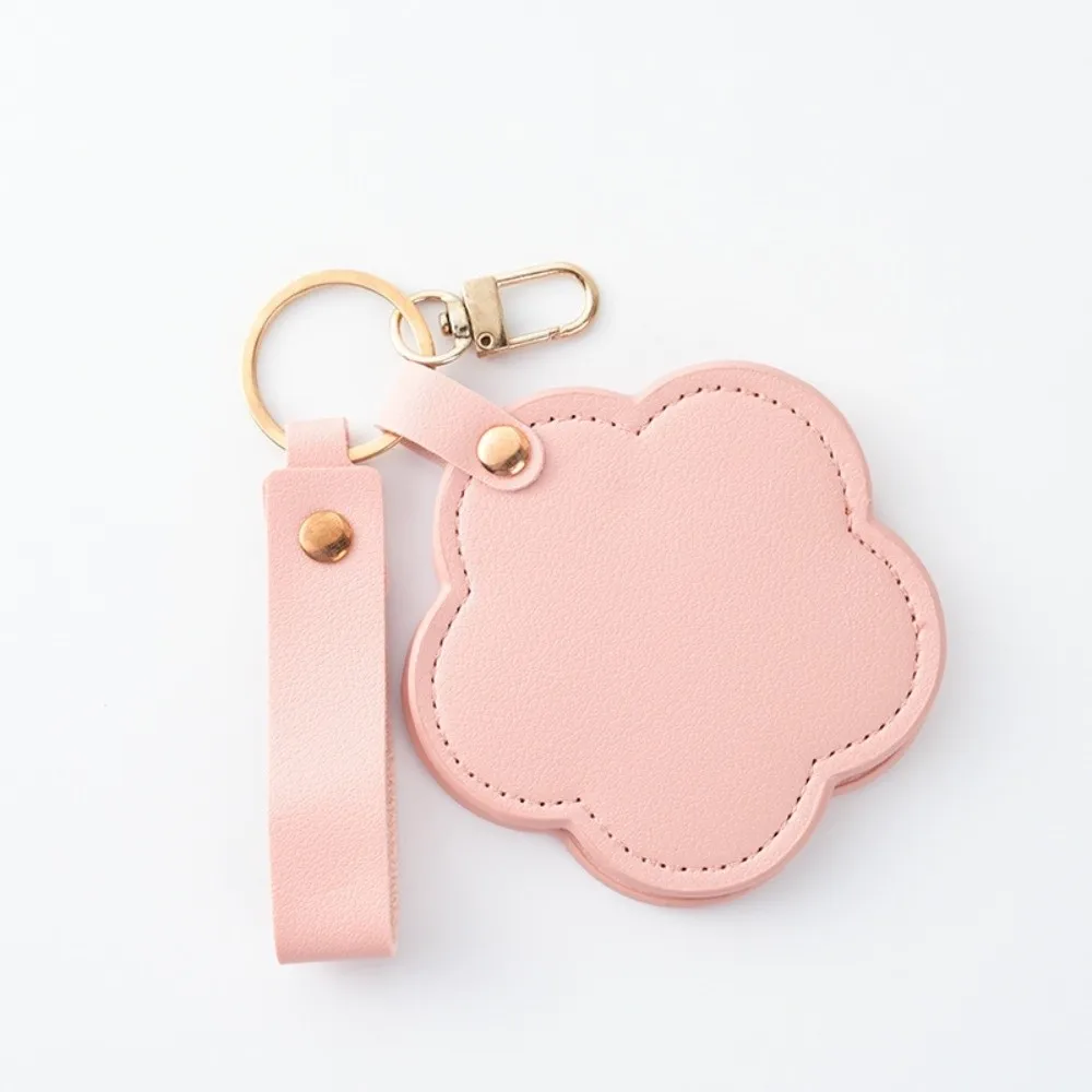 

Trendy PU Leather Flower Shaped Key Chain Luxury Portable Makeup Mirror Keychain Creative Versatile Bag Hanging Pendant Gifts