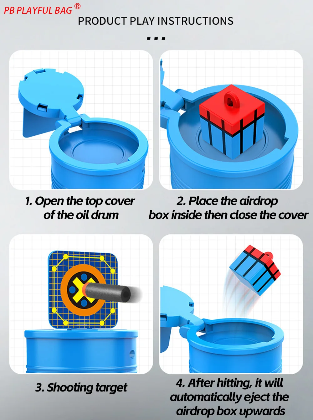 Jogo de tiro ejeção barril de óleo alvo vermelho azul disponível ejeção airdrop caixa brinquedo alvos arma entretenimento qj45