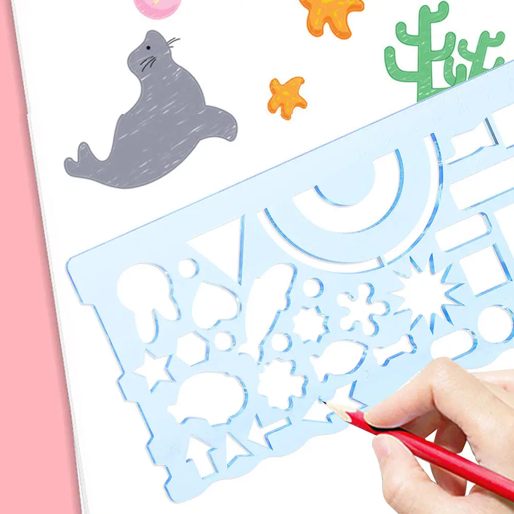 

8Pcs Student Drawing Templates Lightweight PP Material Geometry Ruler for School Office Factory Drafting Work Drawing Stencils