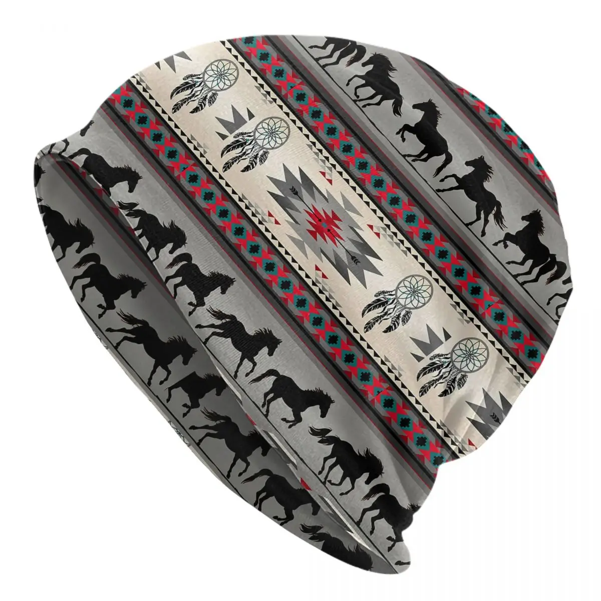 Indian Horse Folk Skullies Beanies Caps Native Stripe Grey Thin Hat Bonnet Hats Men Unisex Ski Cap