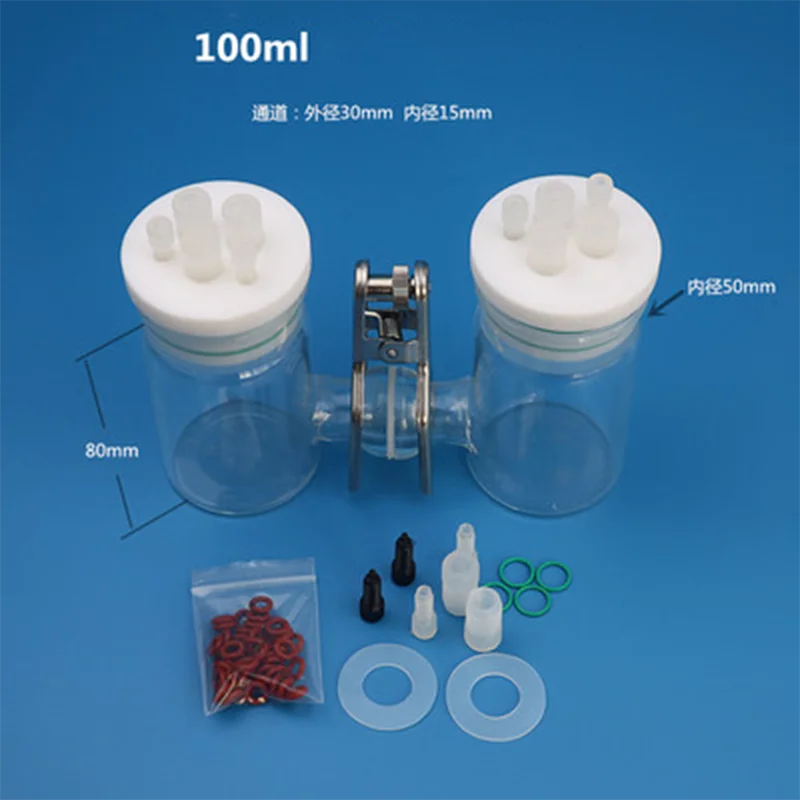 5-100ml H-type Sealed Two-compartment Electrolytic Cell Lab Exchangeable Ion-exchange Membrane Electrochemical Cell