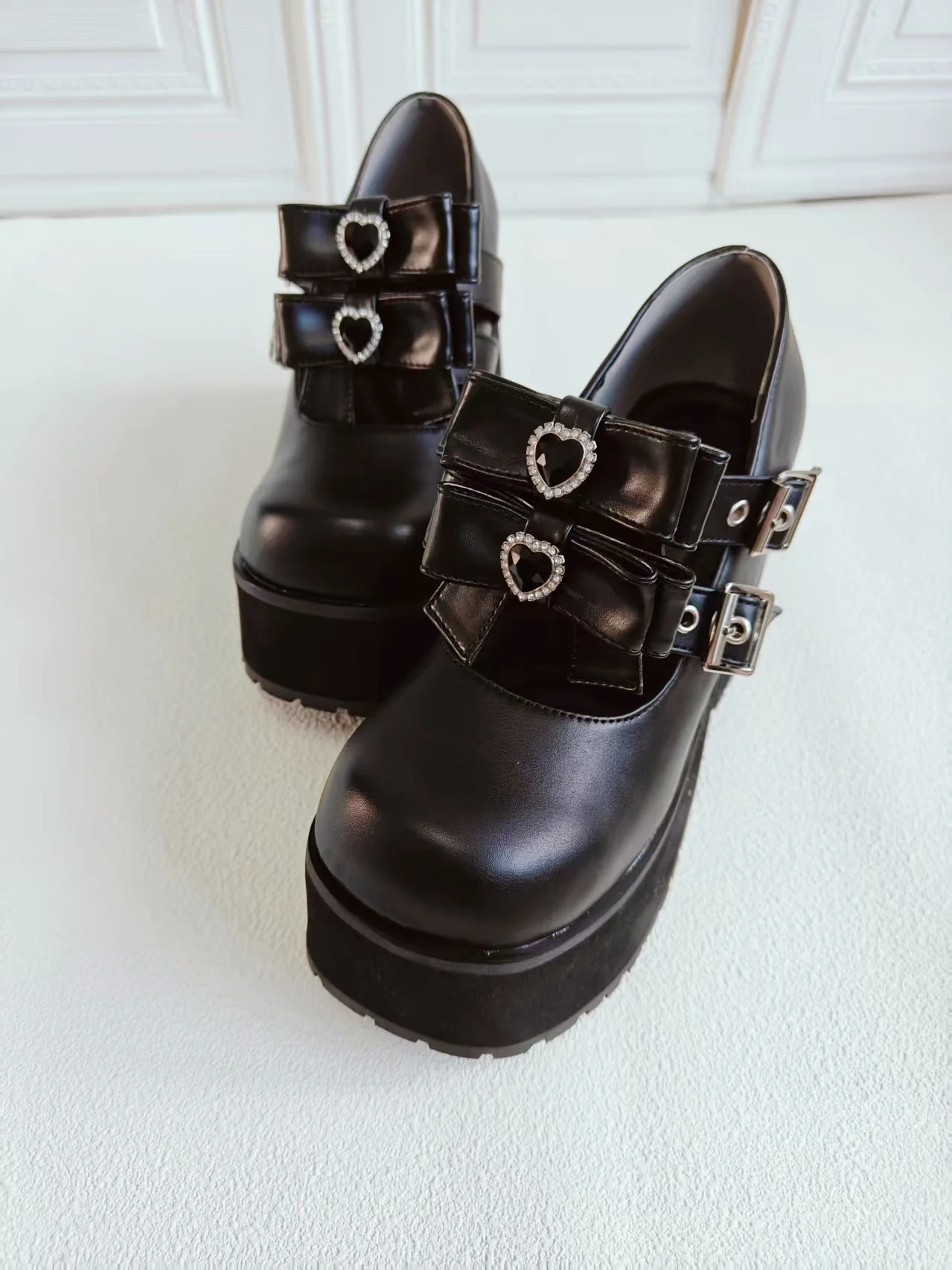 Autumn New Japanese Sweet Lolita Style Black High Heels Women's Mine Mass- Produced Cute Bow JK Mary Jane Shoes Platform Shoes
