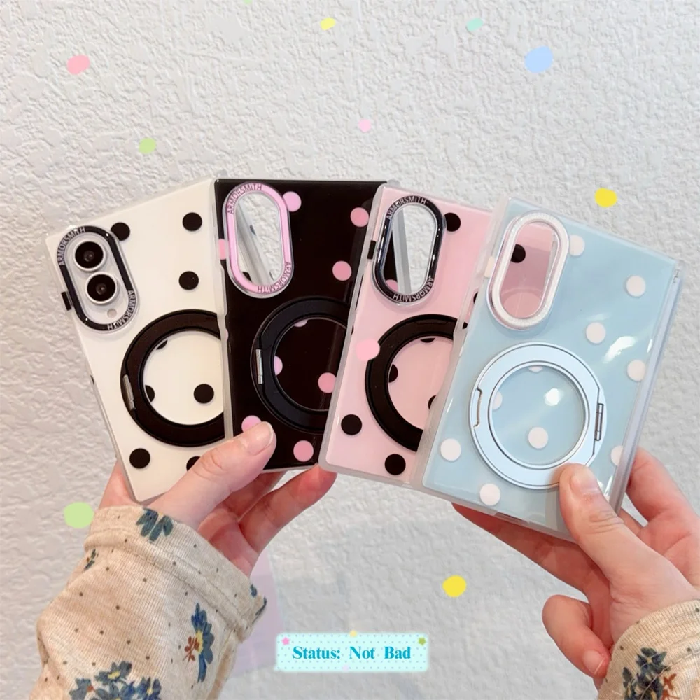 Cute Multicolor Polka Dot Phone Case For Samsung Galaxy Z Fold 8 Ultra Magnetic Rotatable Ring Stand Shockproof Protective Cover