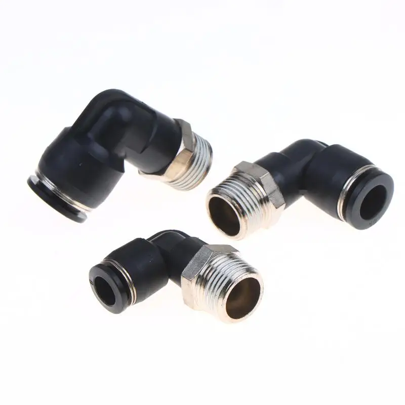 5Pcs 90 Degree Push Fit Copper Air Tube Connector Black Industrial Pneumatic PL6-01/PL6-02/PL8-02/PL8-03/PL10-03/PL12-03