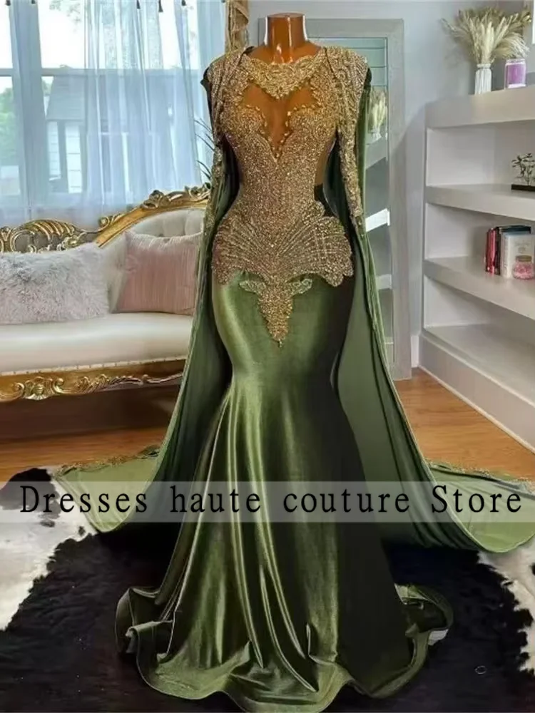 

Emerald Green Beaded Mermaid Prom Dress For Black Girls 2025 Sequin High Slit Ruffles Wedding Party Gowns Plus Size Customized