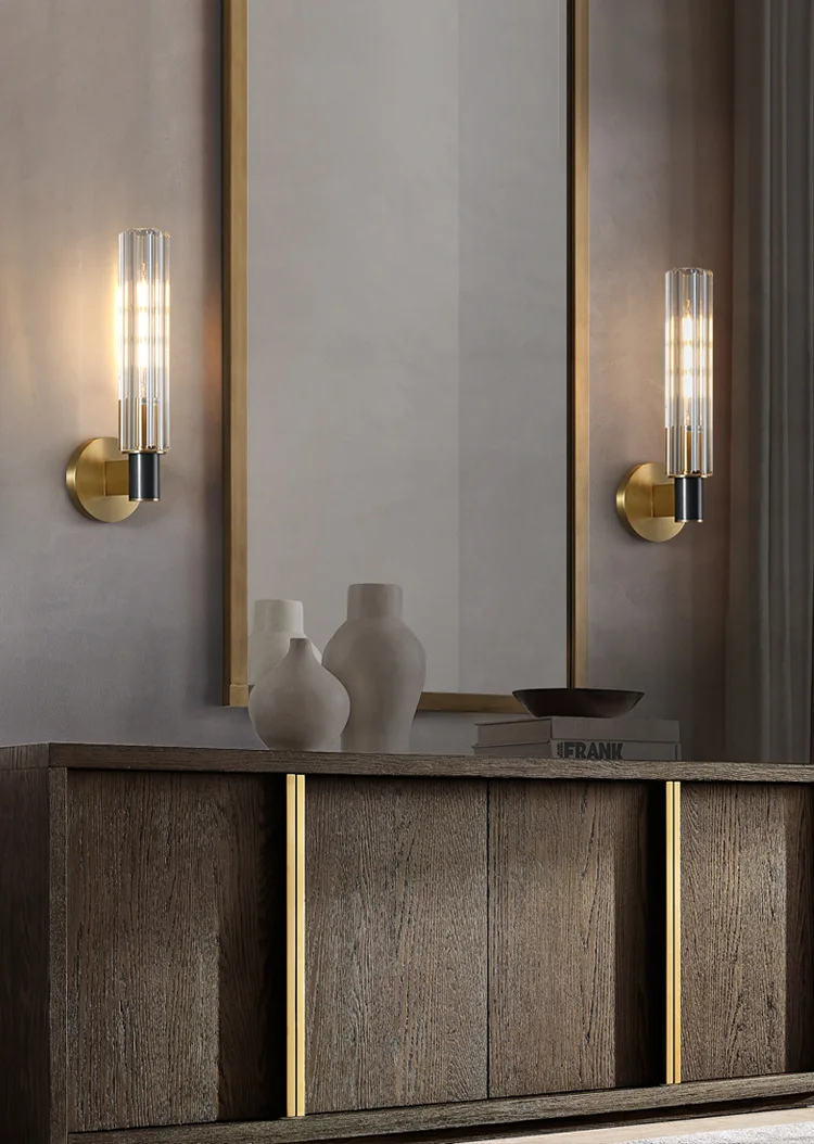 Clear Crystal LED Wall Sconces Brass