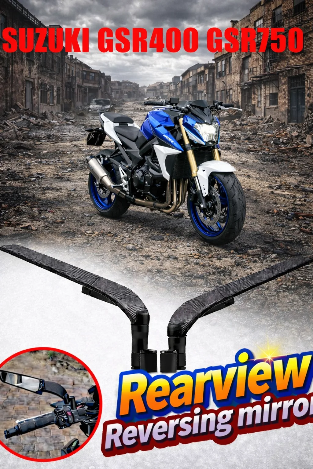

For SUZUKI GSR400 GSR600 GSR750 Motorcycle Wing Mirrors Rearview Rotating NEW Rearview Side Mirror