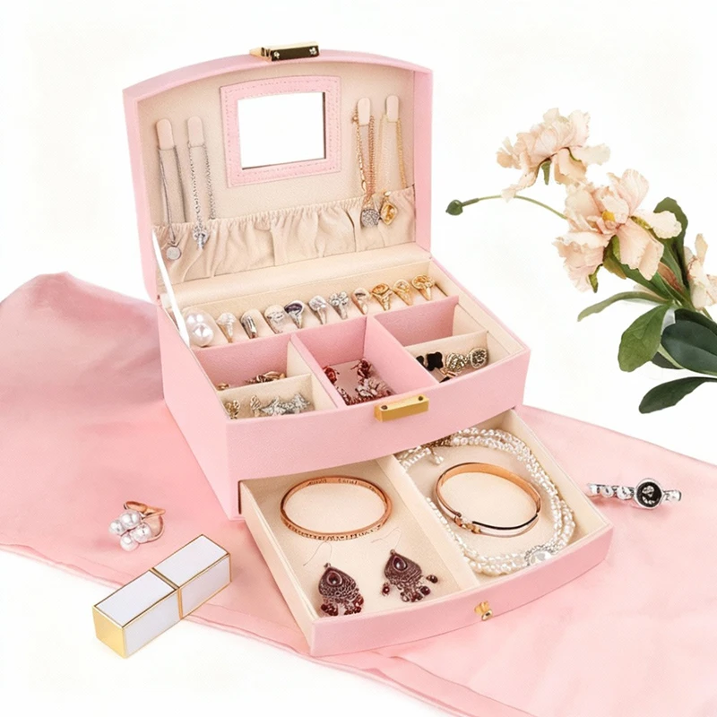 

Ручная роскошная шкатулка для драгоценностей, многослойная шкатулка для хранения ящиков, используемая для классификации и хранения колец, сережек, ожерелий.